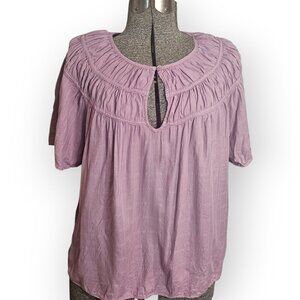 Short Sleeve Key-Hole Neck Blouse L